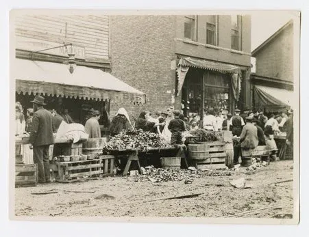 Jewish market on Jefferson Street, Chicago, 1907