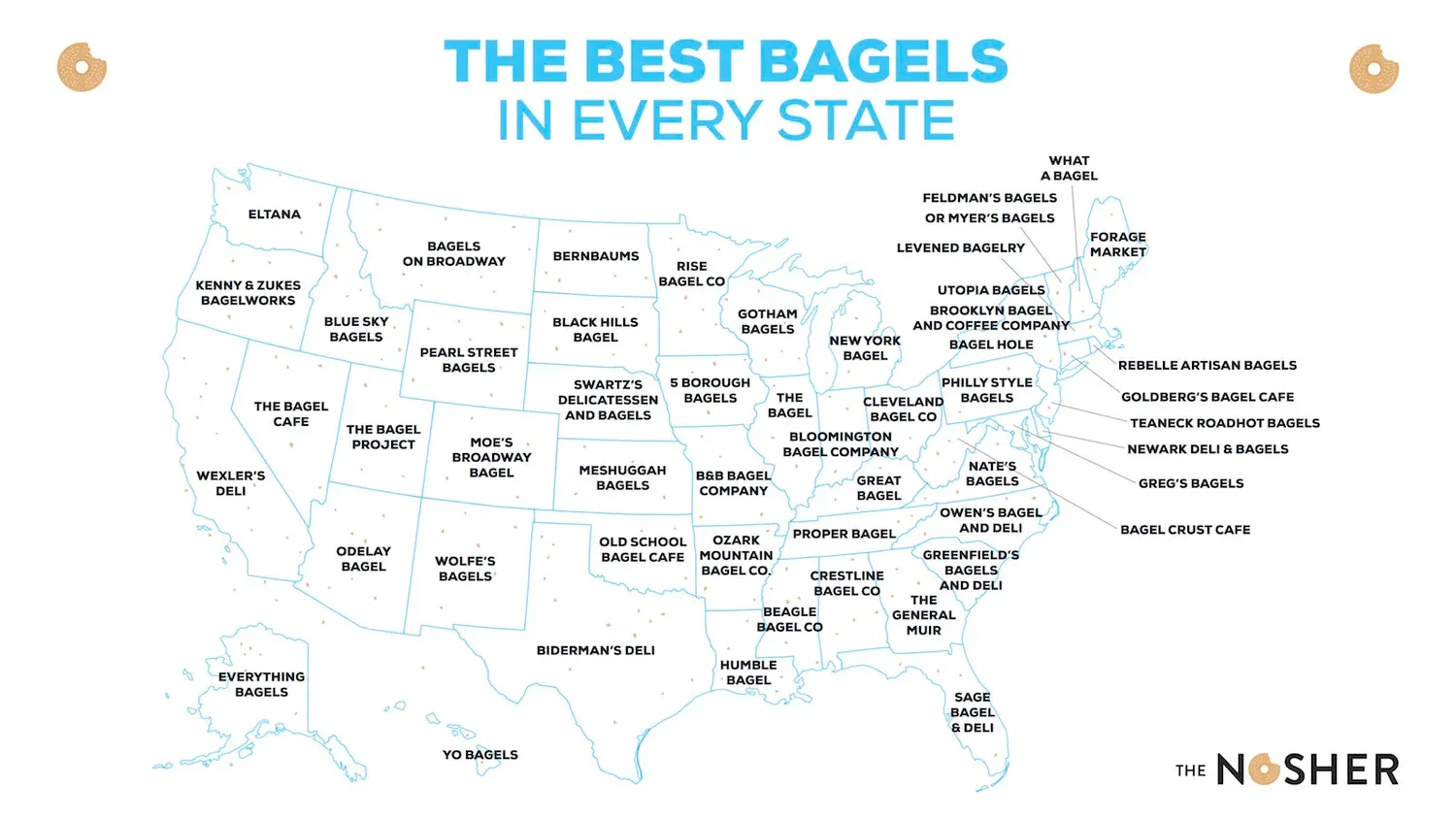 Map of best bagel shops across America