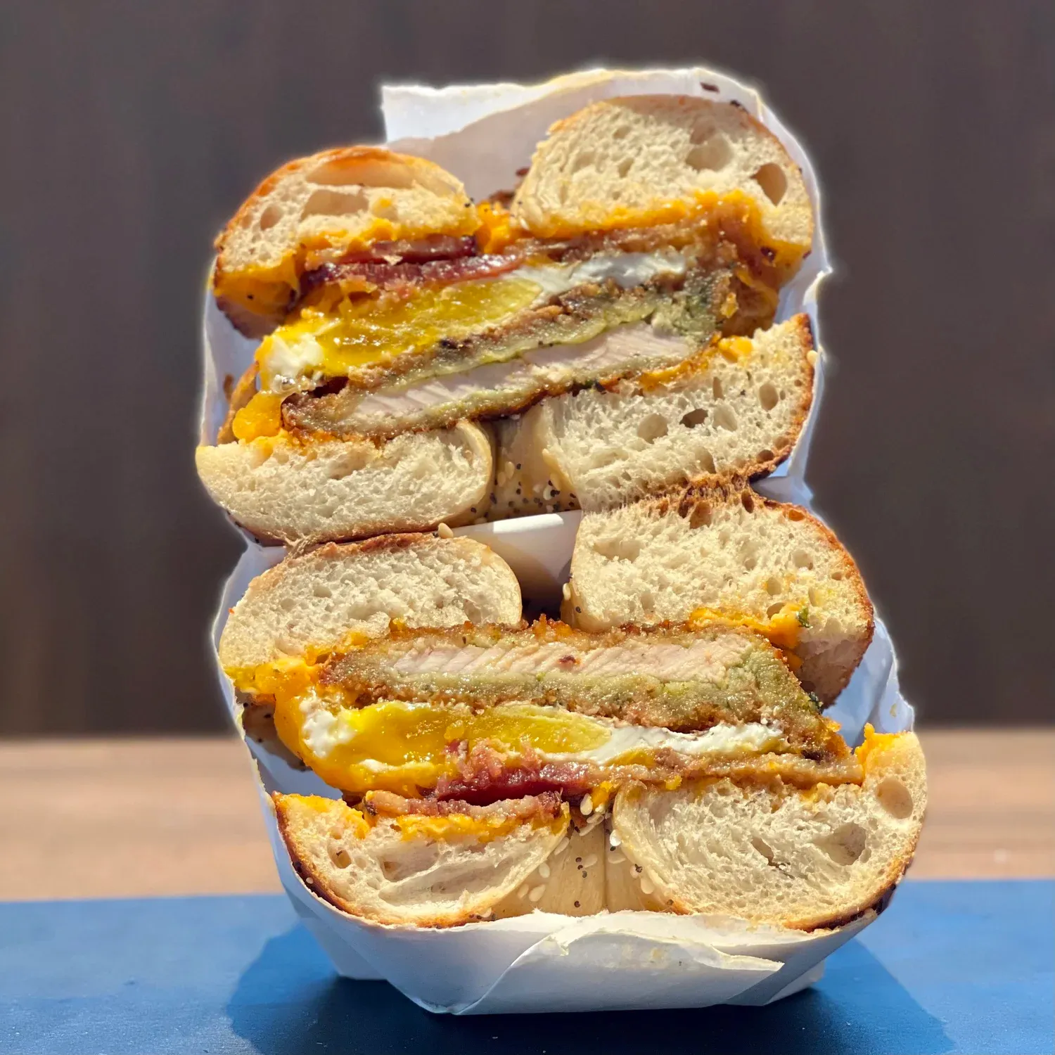 Cross-section of the OMFG sandwich from Gotham Bagels