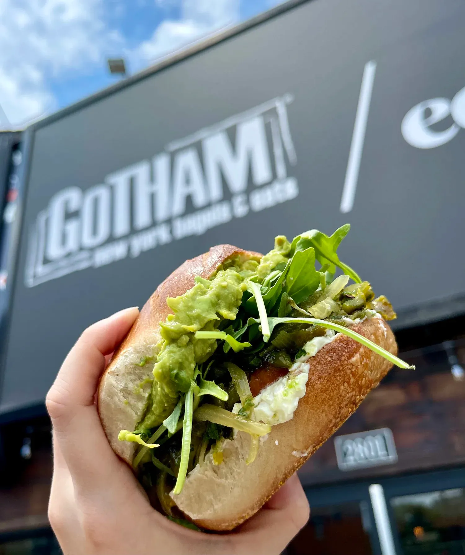 The V bagel sandwich with arugula
