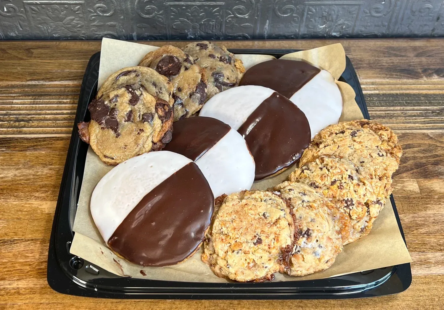 Tray of black and white cookies