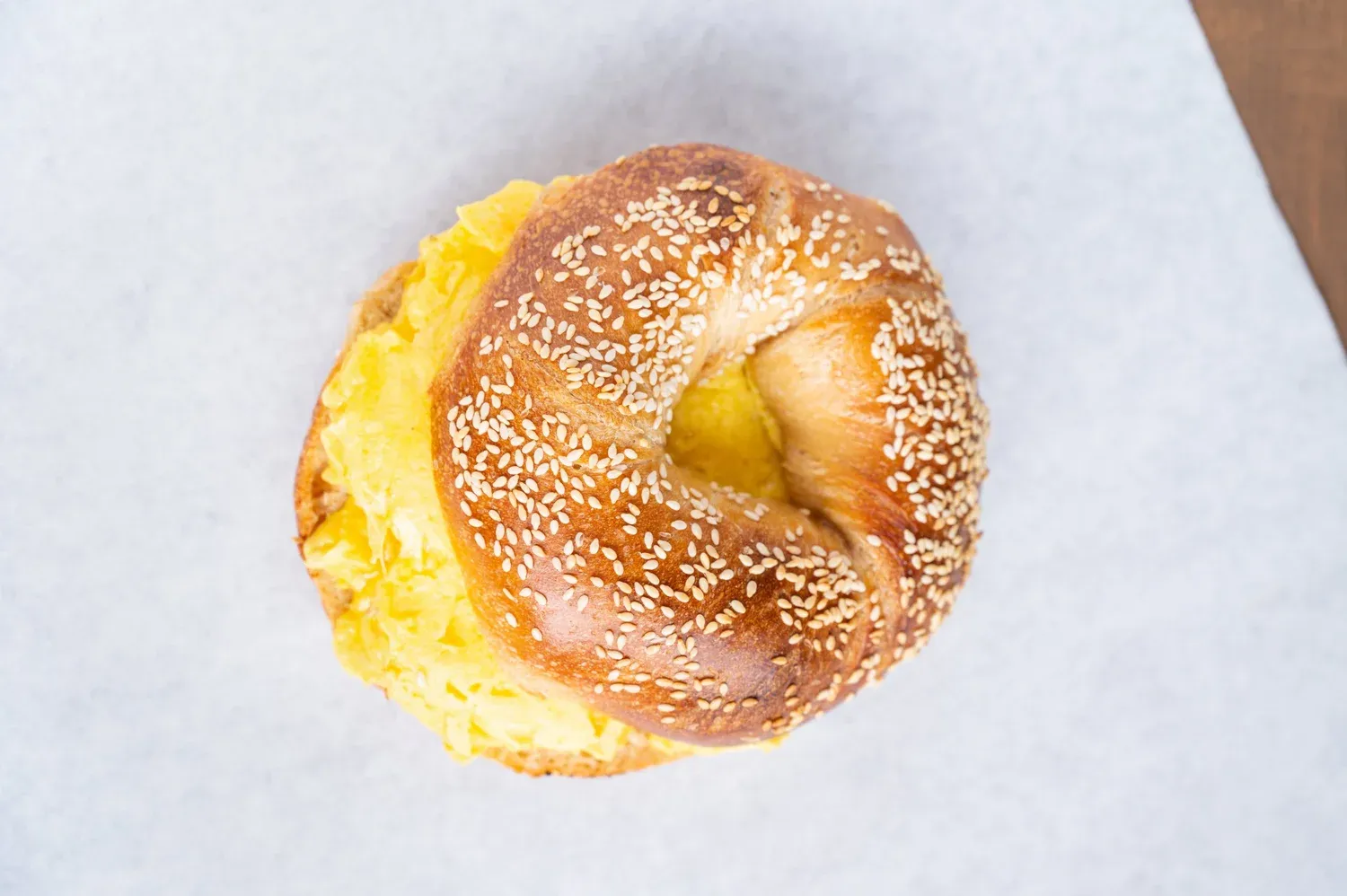 Scrambled egg bagel from Gotham Bagels