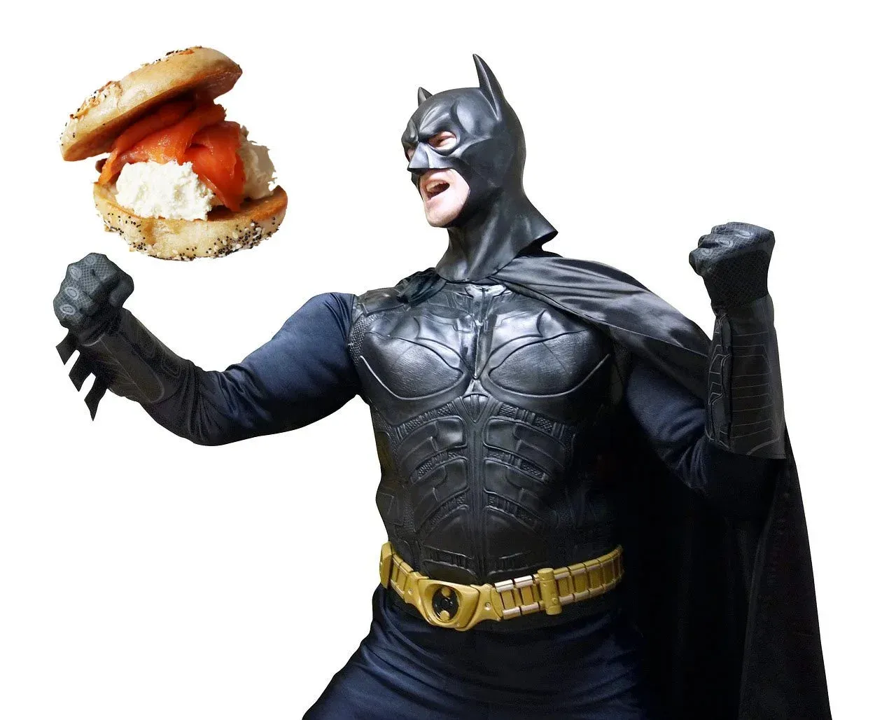 Batman illustration with a bagel sandwich