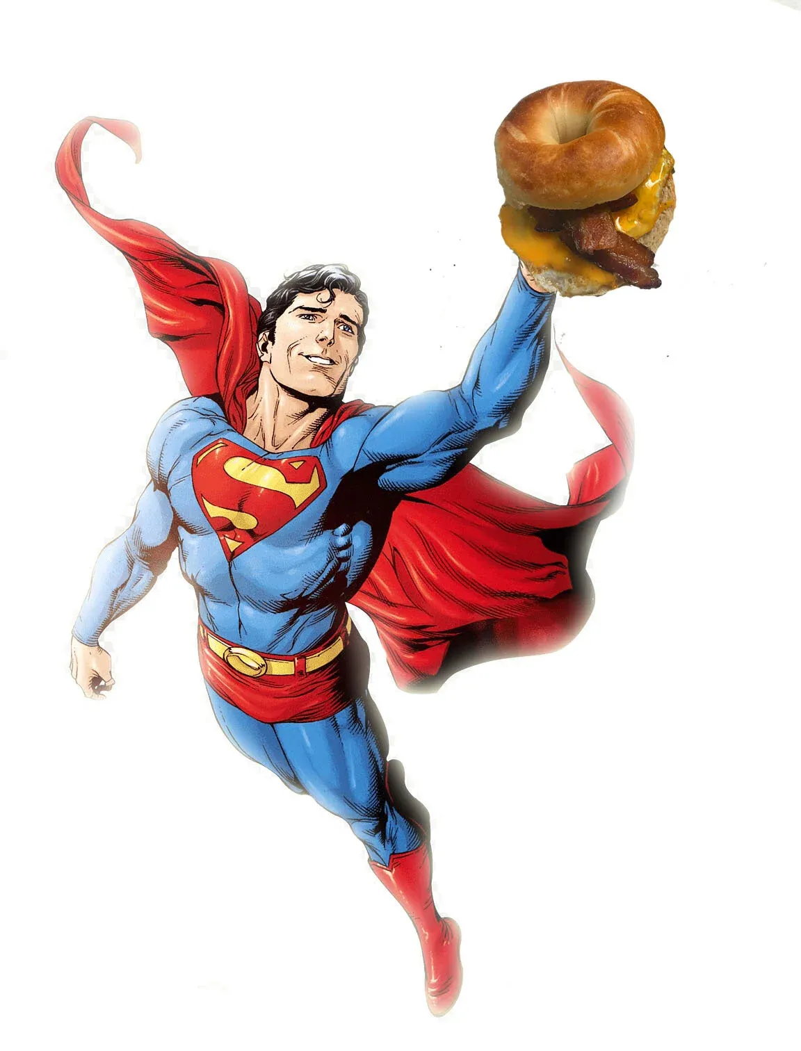 Superman illustration with a bagel sandwich