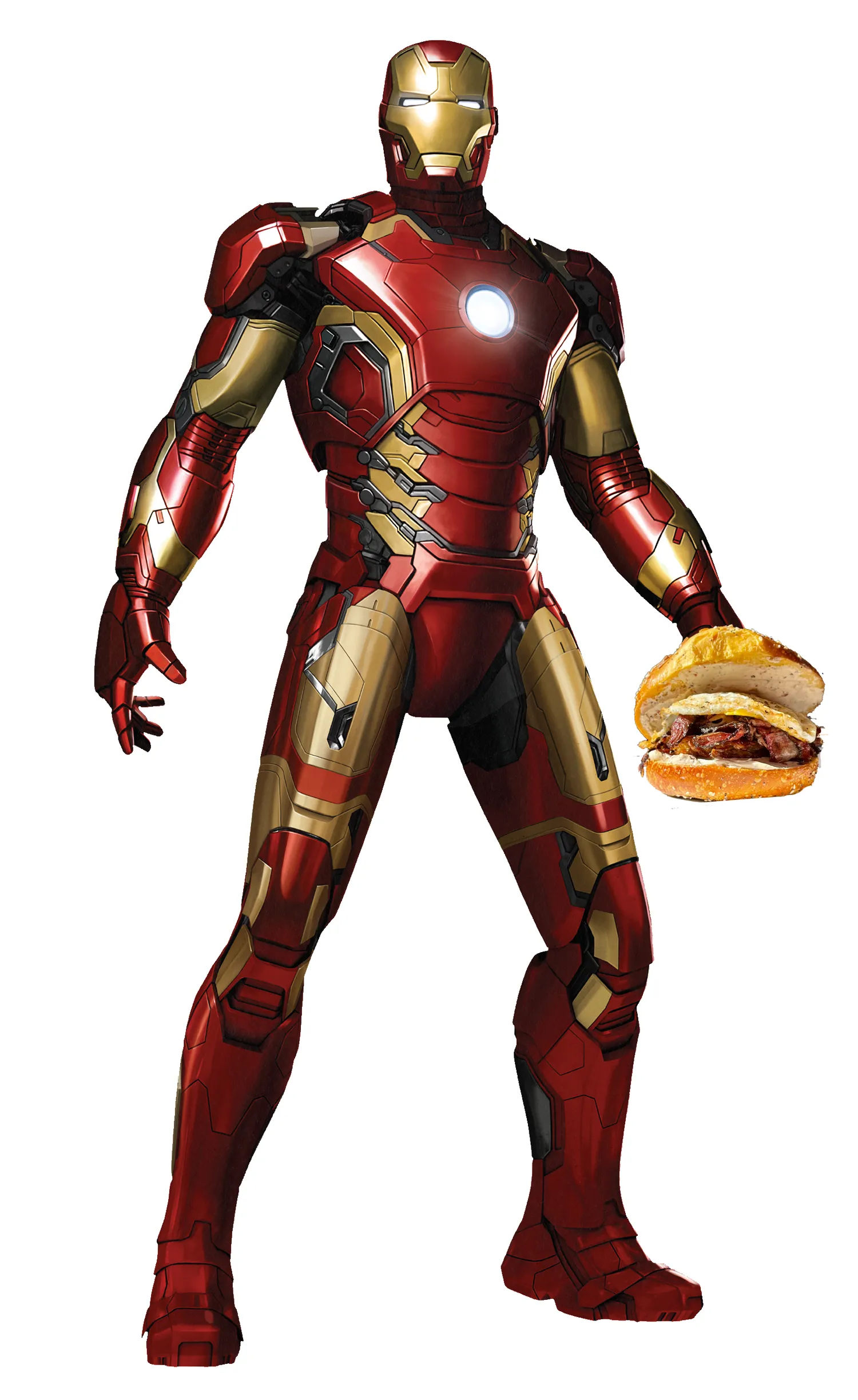 Iron Man illustration with a bagel sandwich
