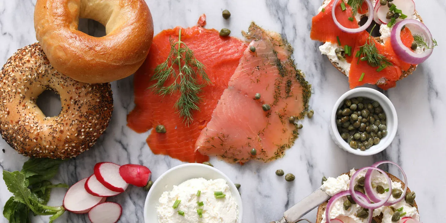 Classic Jewish appetizing foods spread