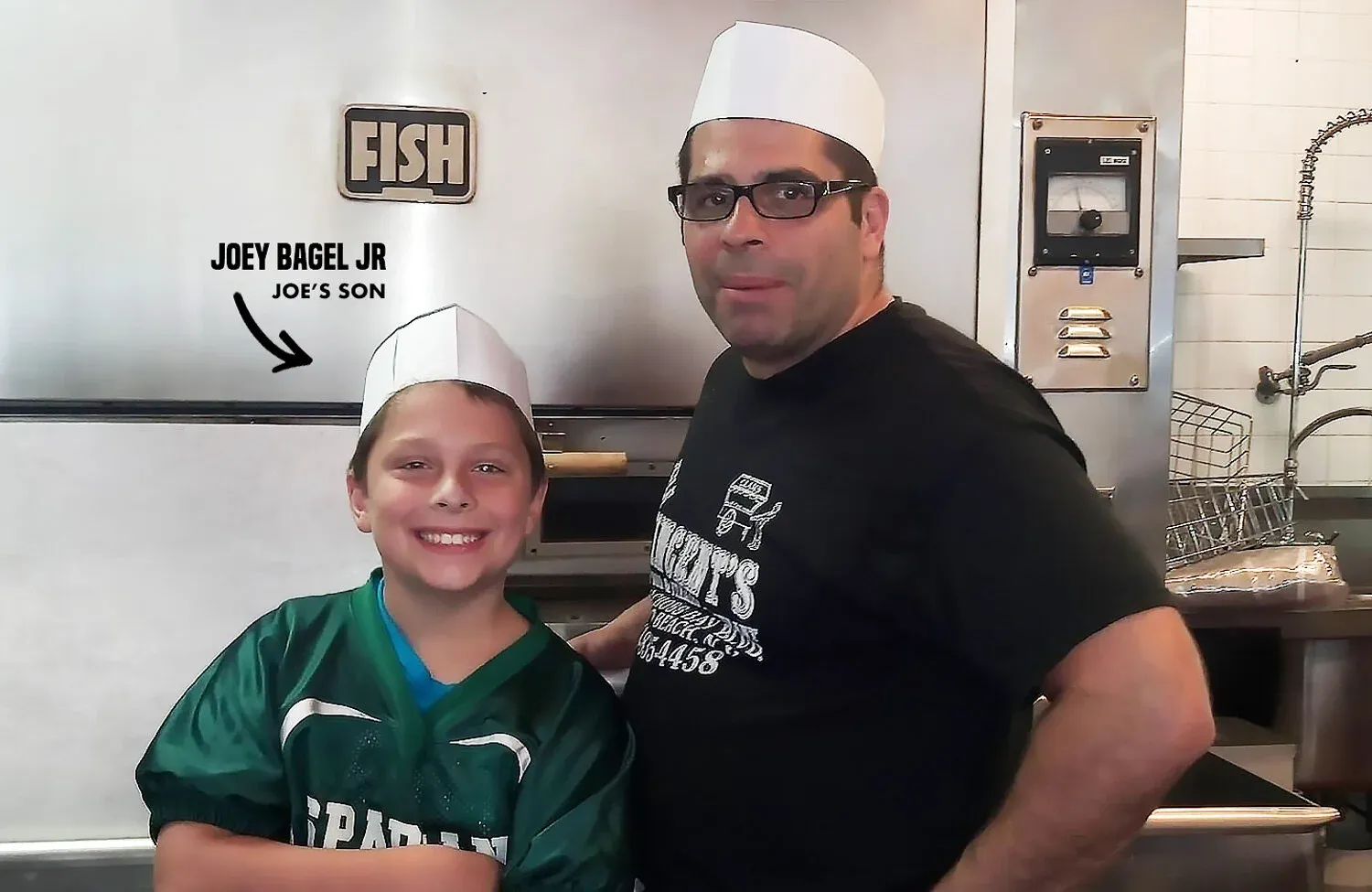 Joey Bagels with his son at Gotham Bagels
