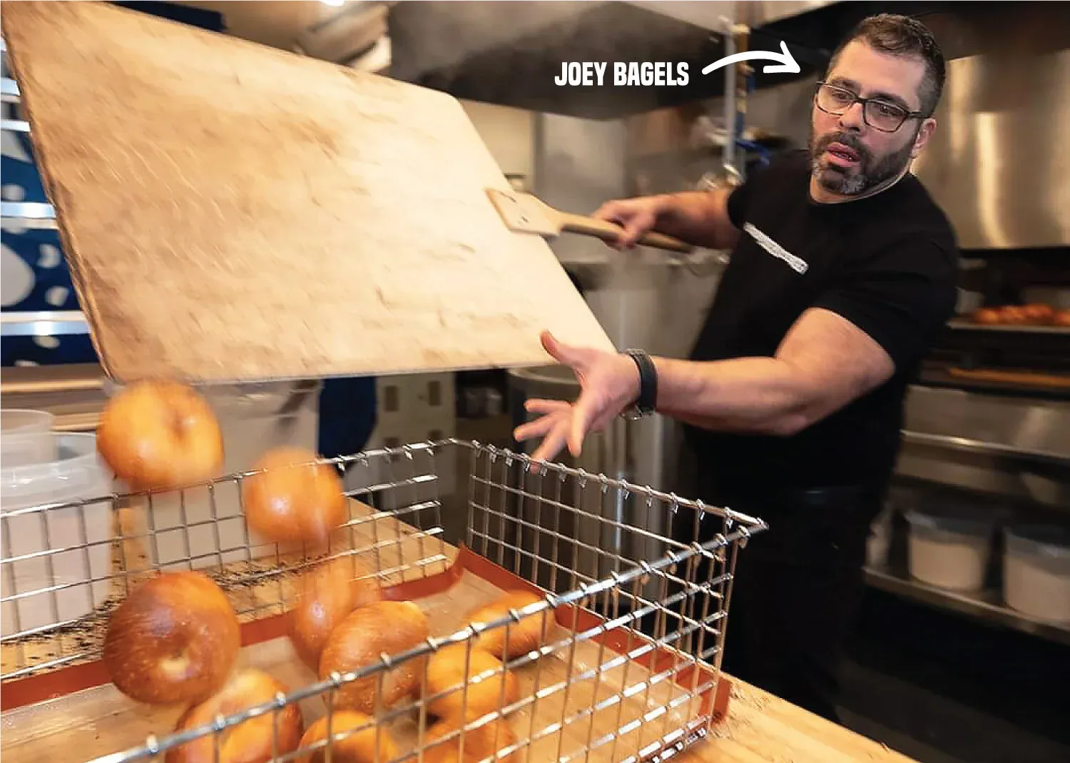 Joey Bagels preparing bagels in the kitchen