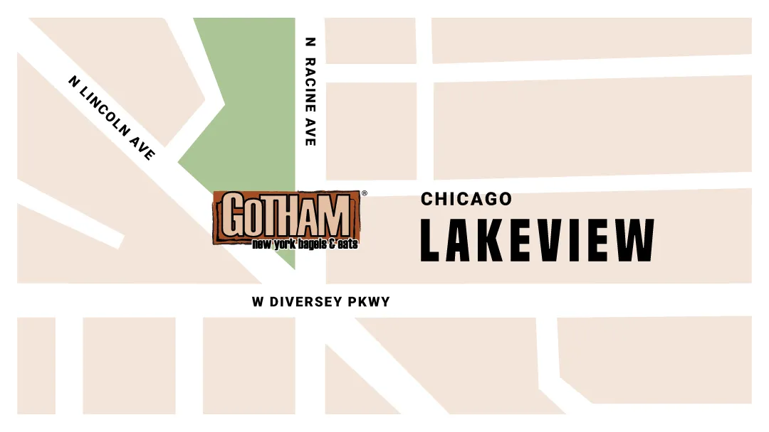 Map showing the Gotham Bagels Lakeview location