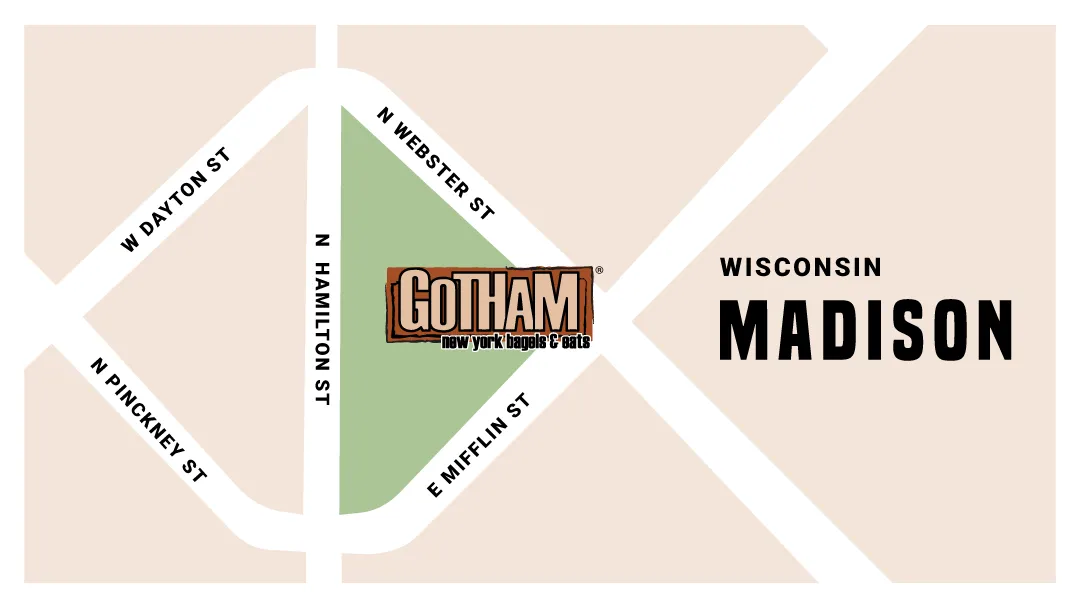 Map showing the Gotham Bagels Madison location