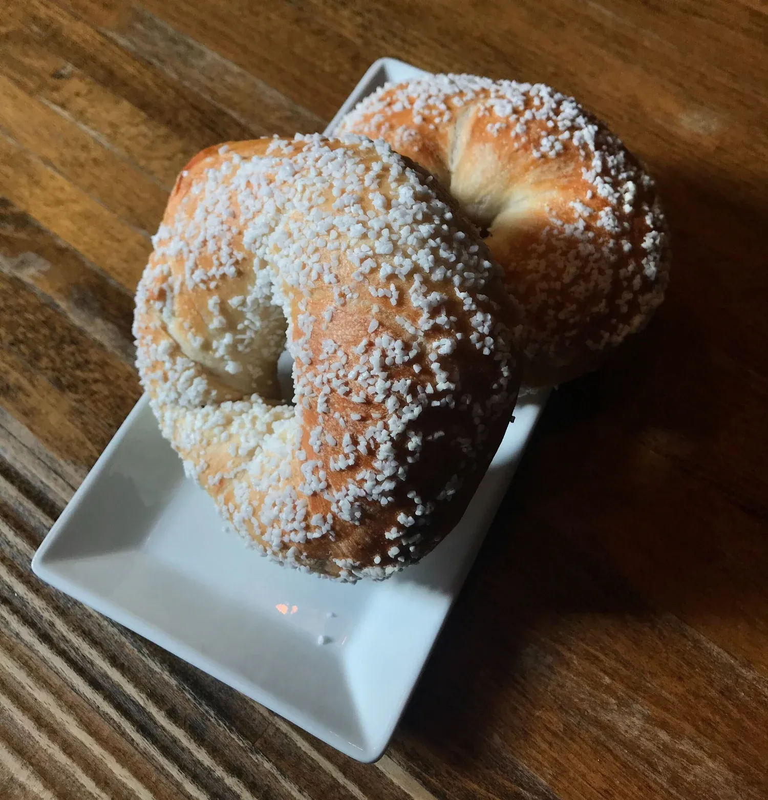Salt bagels coated with kosher salt