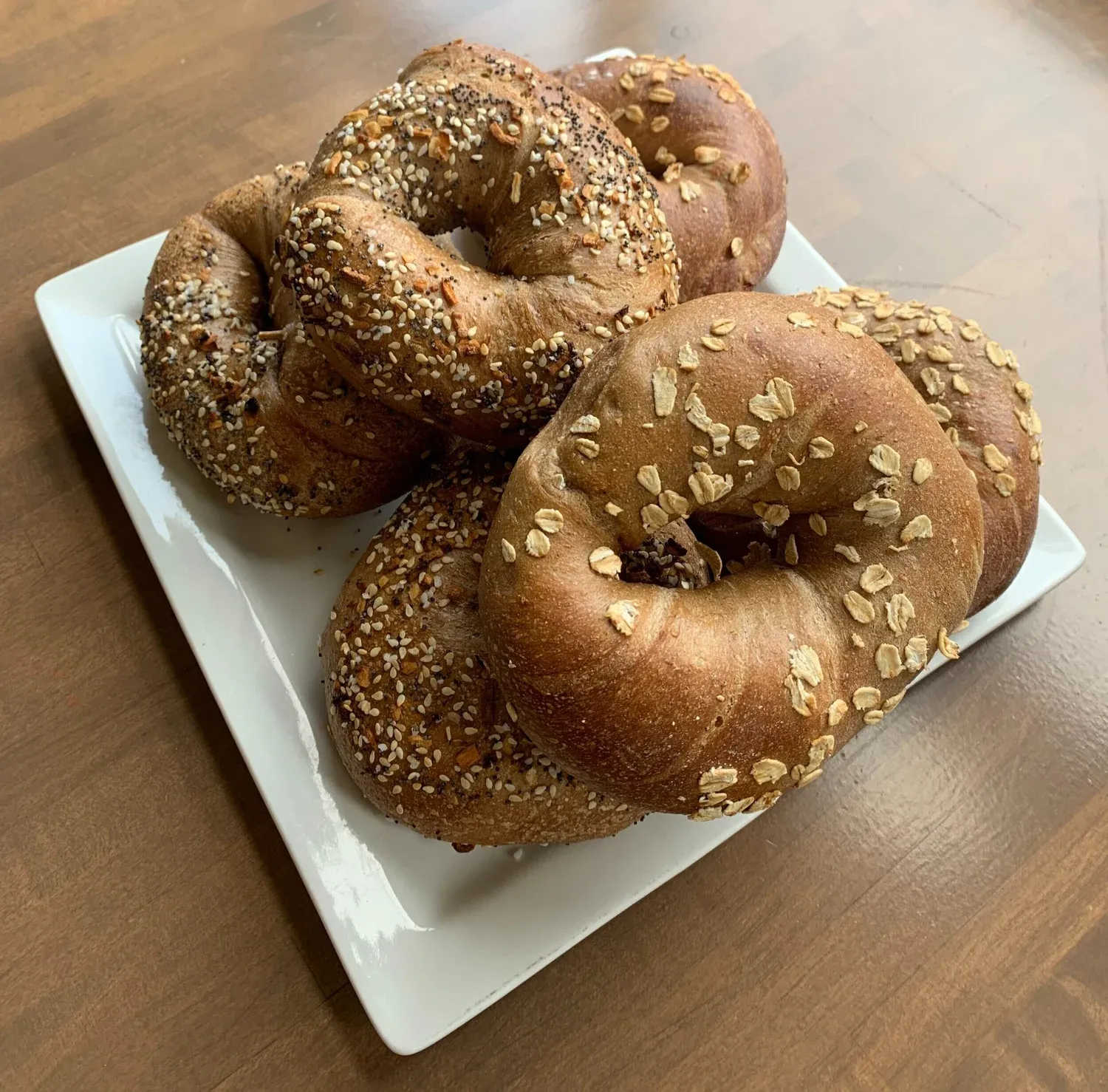 Stack of honey whole wheat bagels