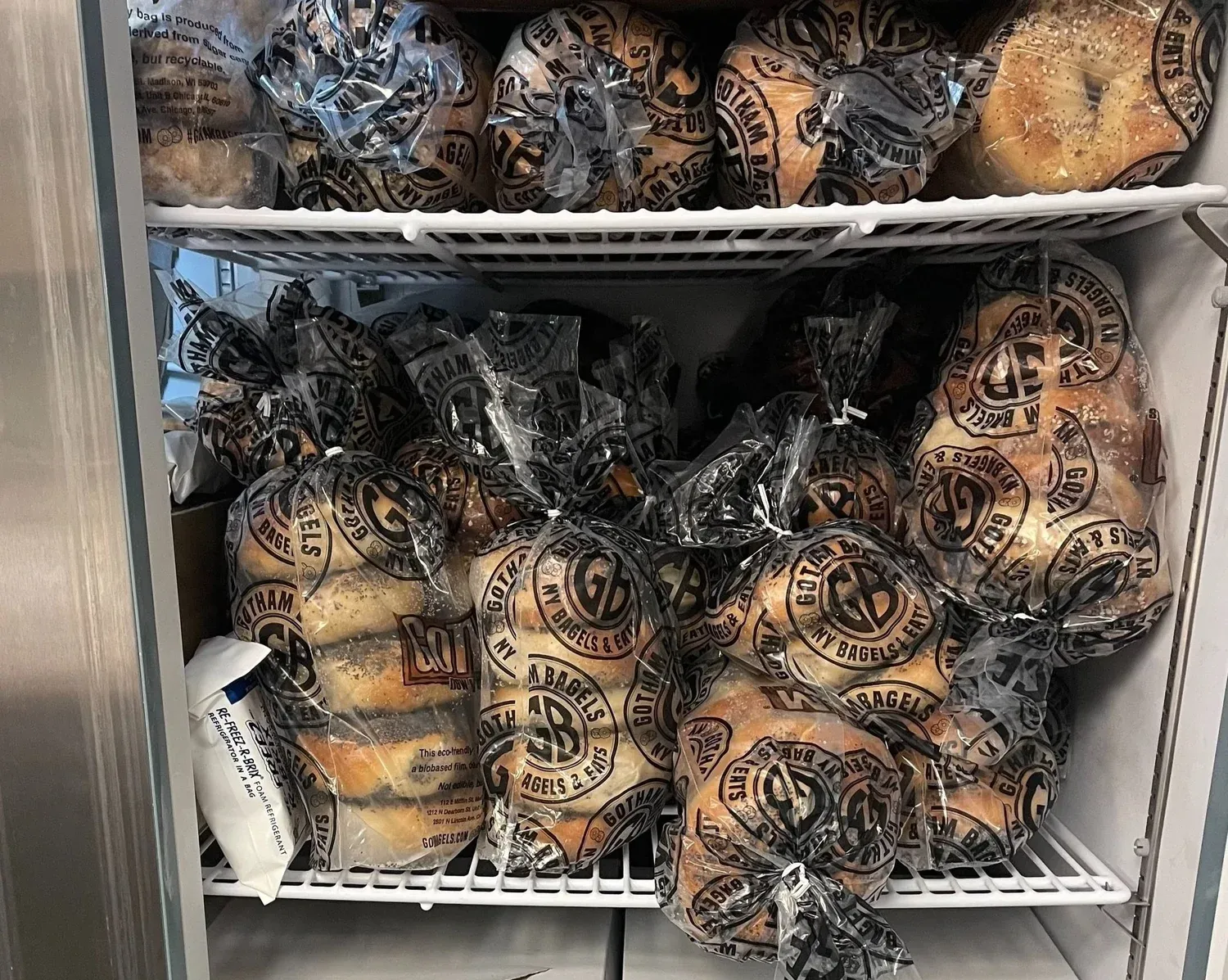 Freezer full of bagels